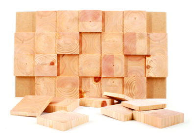 Untreated face blocks of solid wood. Blocks mounted on a plate